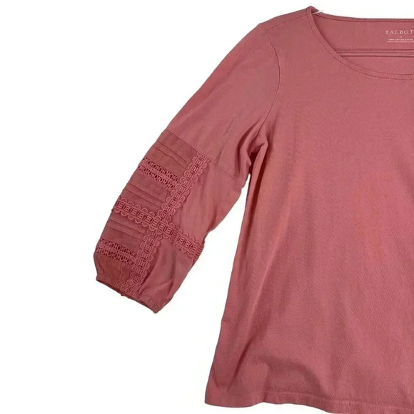 Talbots 100% cotton Size Medium 3/4 length embroidered sleeves Baby Doll Pink - Picture 4 of 11